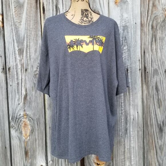 Gray Tshirt Levi's 3XL Hawaiian Graphic Tee Sunset Palm Tree Beach Big & Tall - Picture 1 of 7